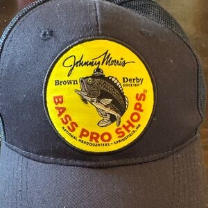 Bass Pro Shops Black Trucker Hat with Yellow Fish Patch
